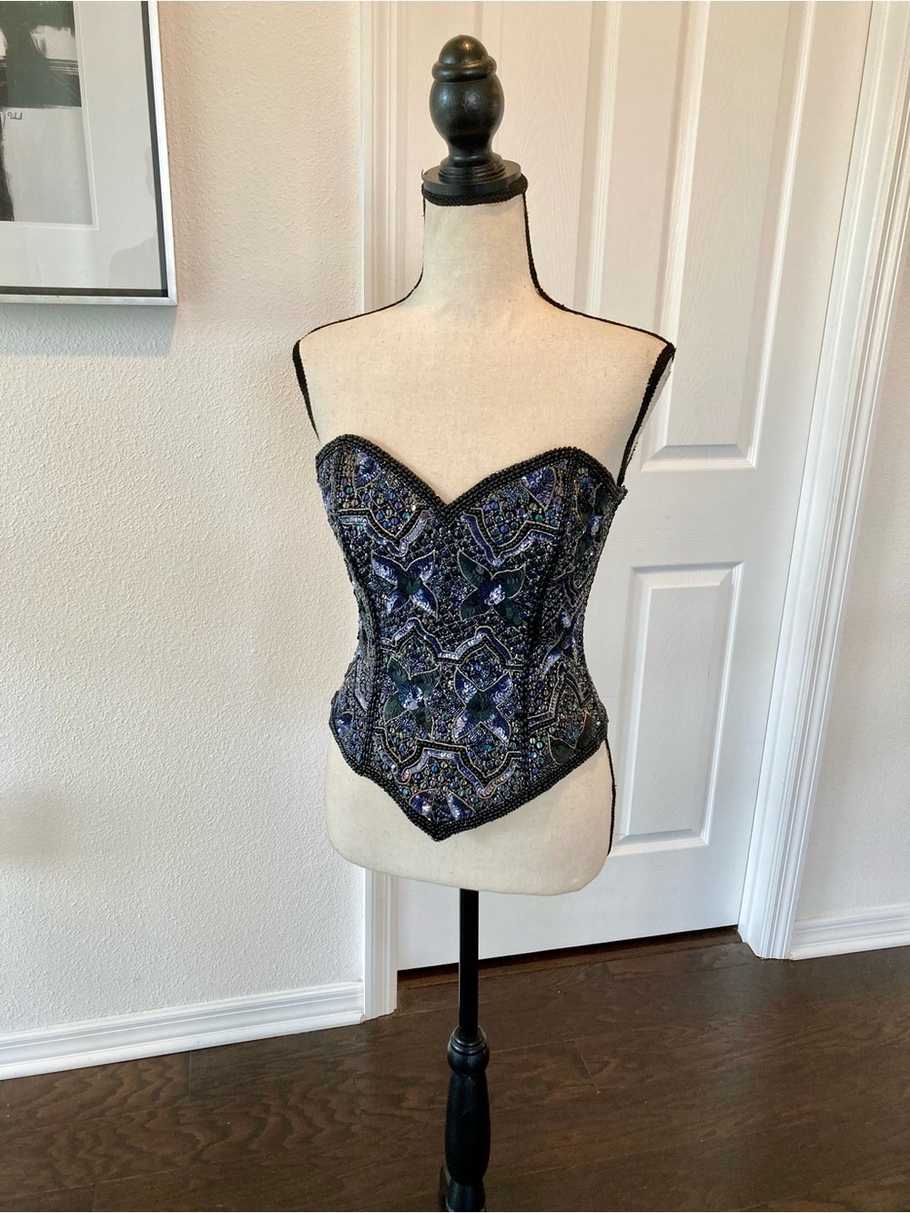 Adrianna Papell Black Evening Corset Top with Embellished Detail